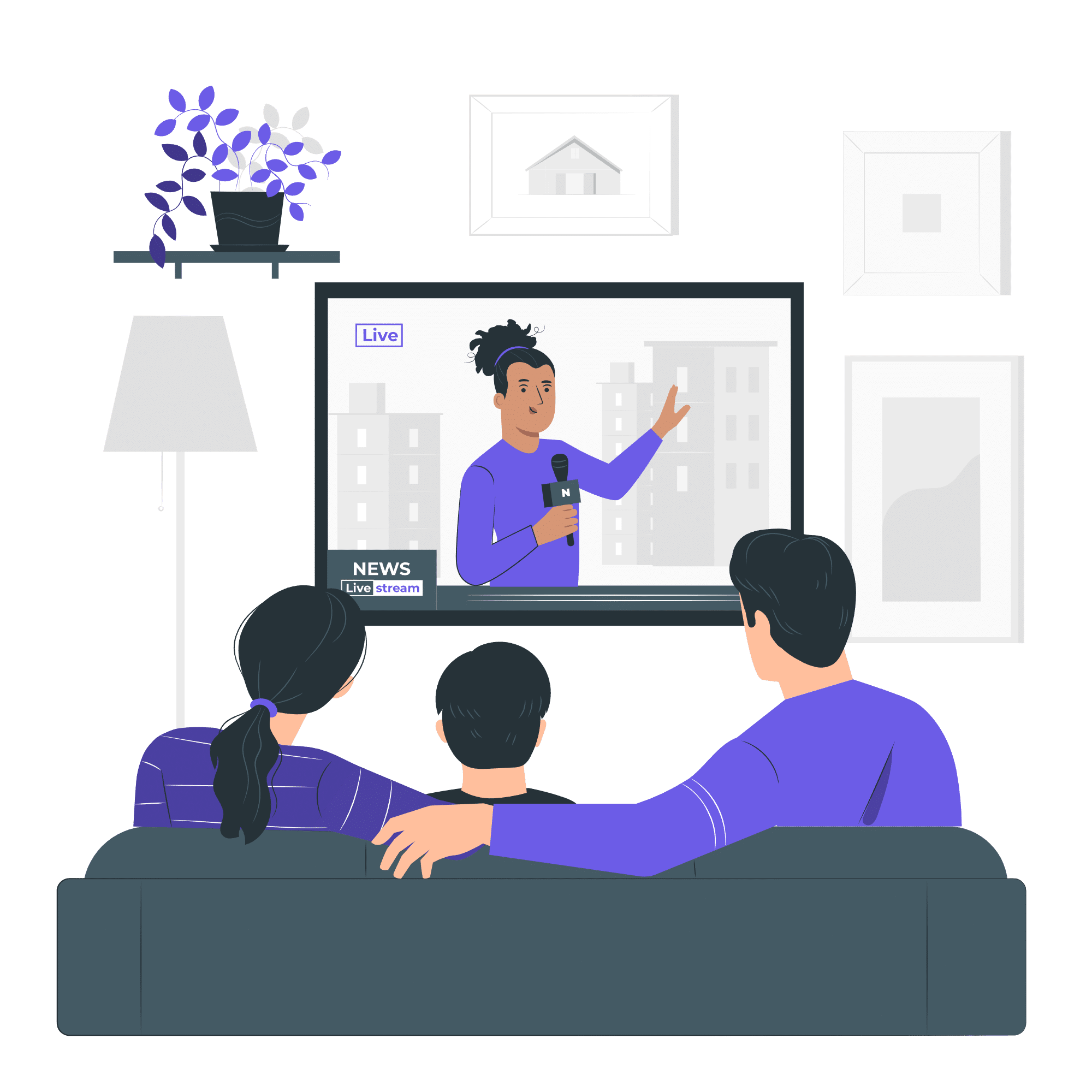 Family watching IPTV entertainment